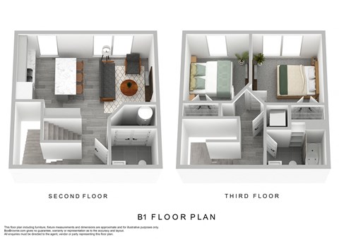 Floor plan for 2 beds, 1.5 baths, 862 sqft